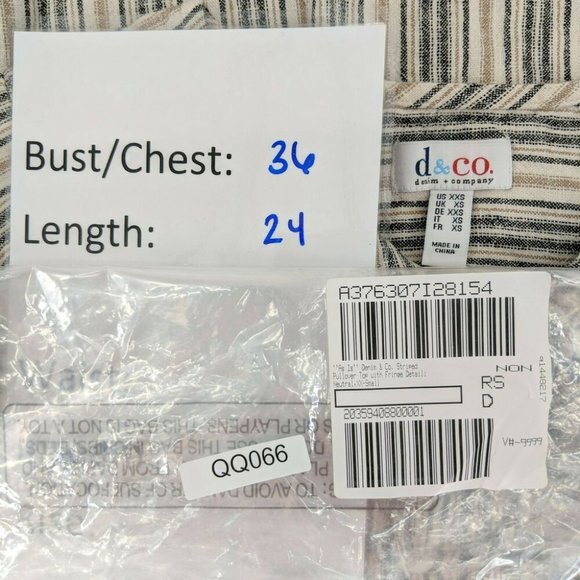 Denim & Co. Striped Blouse Top Fringe Detailing Neutral Tan Women's‎ Size XXS - Picture 7 of 7